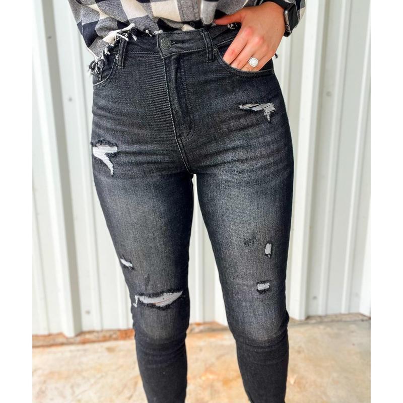 Risen High Rise Relaxed Fit Distressed Skinny Jeans